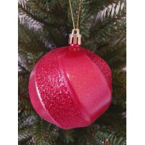 Новорічна куля в блискітках "Хвилька" Ø80мм червона, ціна за набір 4шт